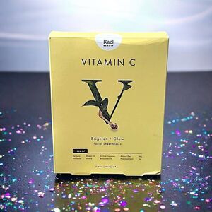 Rael Beauty Set of 5 Vitamin C Brighten+Glow Facial Sheet Masks Face Masks NIB